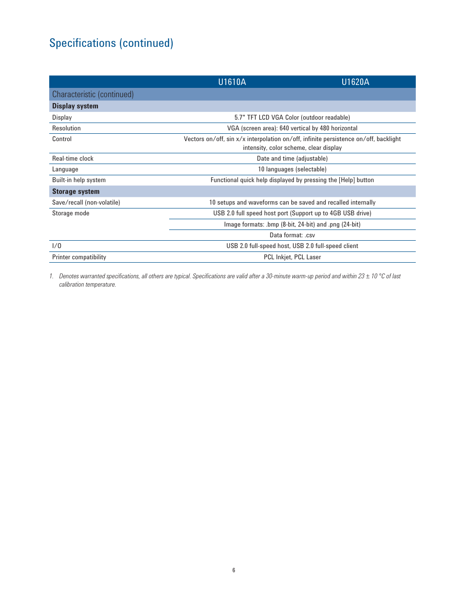 Specifications (continued) | Atec Agilent-U1610A-U1620A User Manual | Page 6 / 12