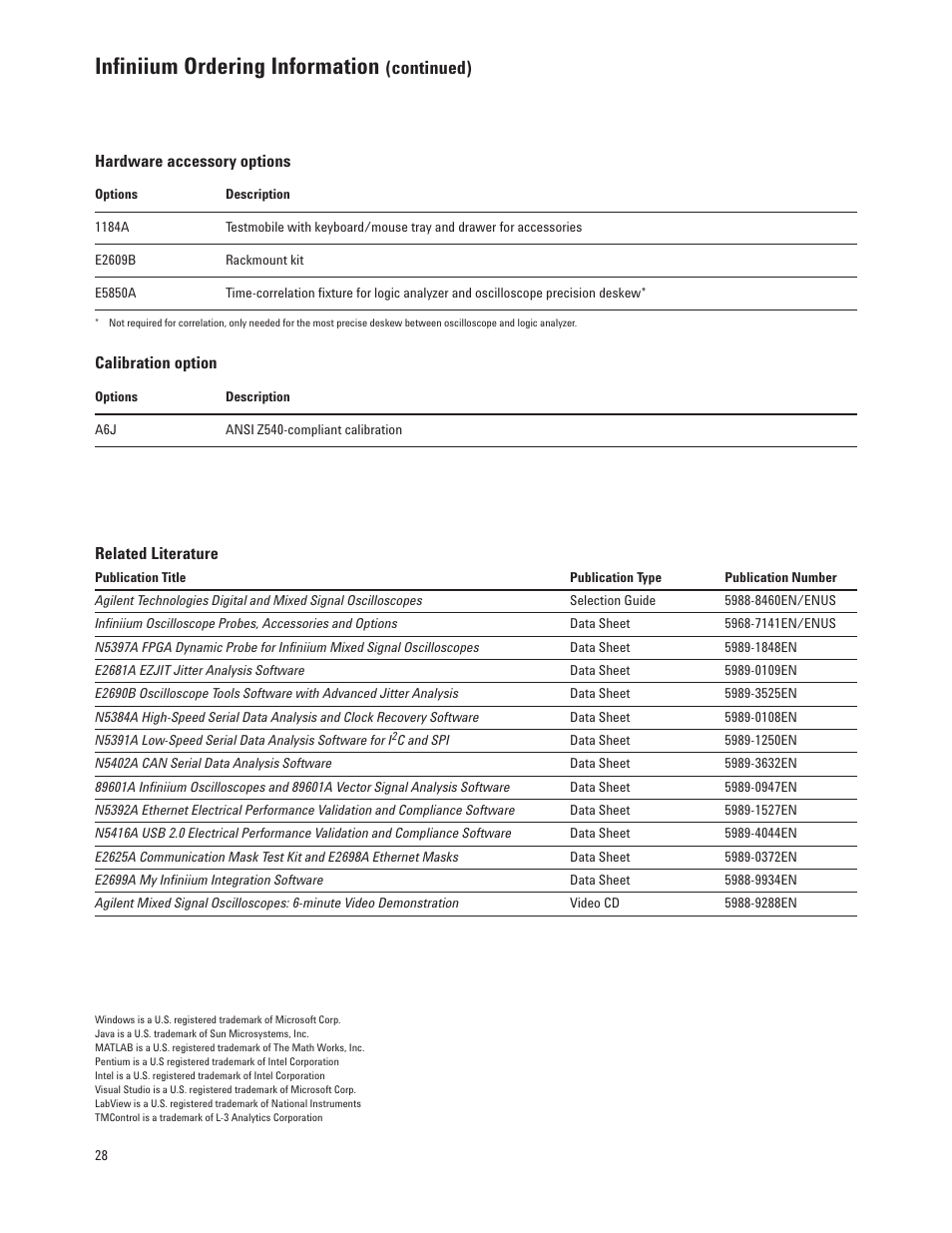 Infiniium ordering information, Continued) | Atec Agilent-DSO8104A User Manual | Page 28 / 29