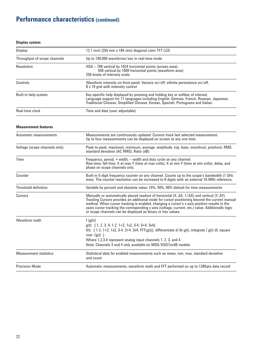 Performance characteristics, Continued) | Atec Agilent-7000B Series User Manual | Page 22 / 28