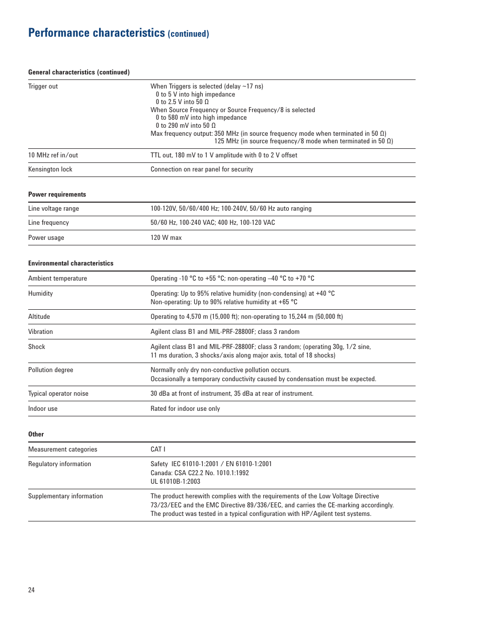 Performance characteristics, Continued) | Atec Agilent-7000B Series User Manual | Page 24 / 28