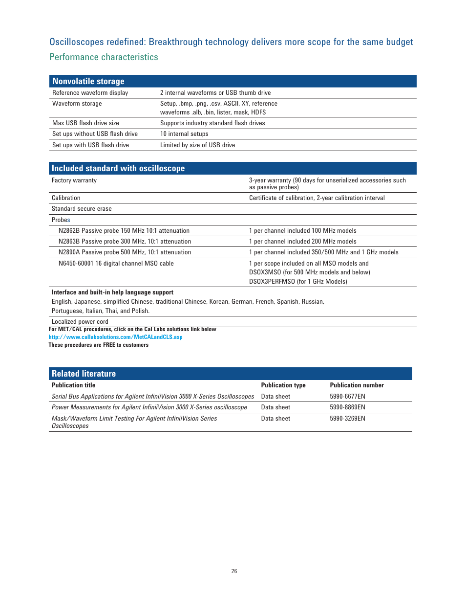 Nonvolatile storage, Related literature, Included standard with oscilloscope | Atec Agilent-3000-X Series User Manual | Page 26 / 30