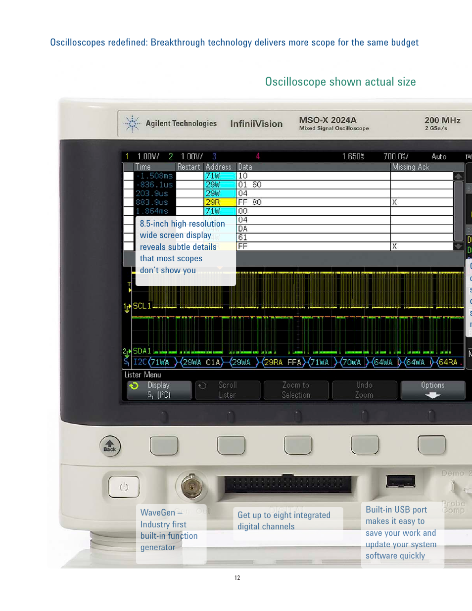 Oscilloscope shown actual size | Atec Agilent-2000-X Series User Manual | Page 12 / 23