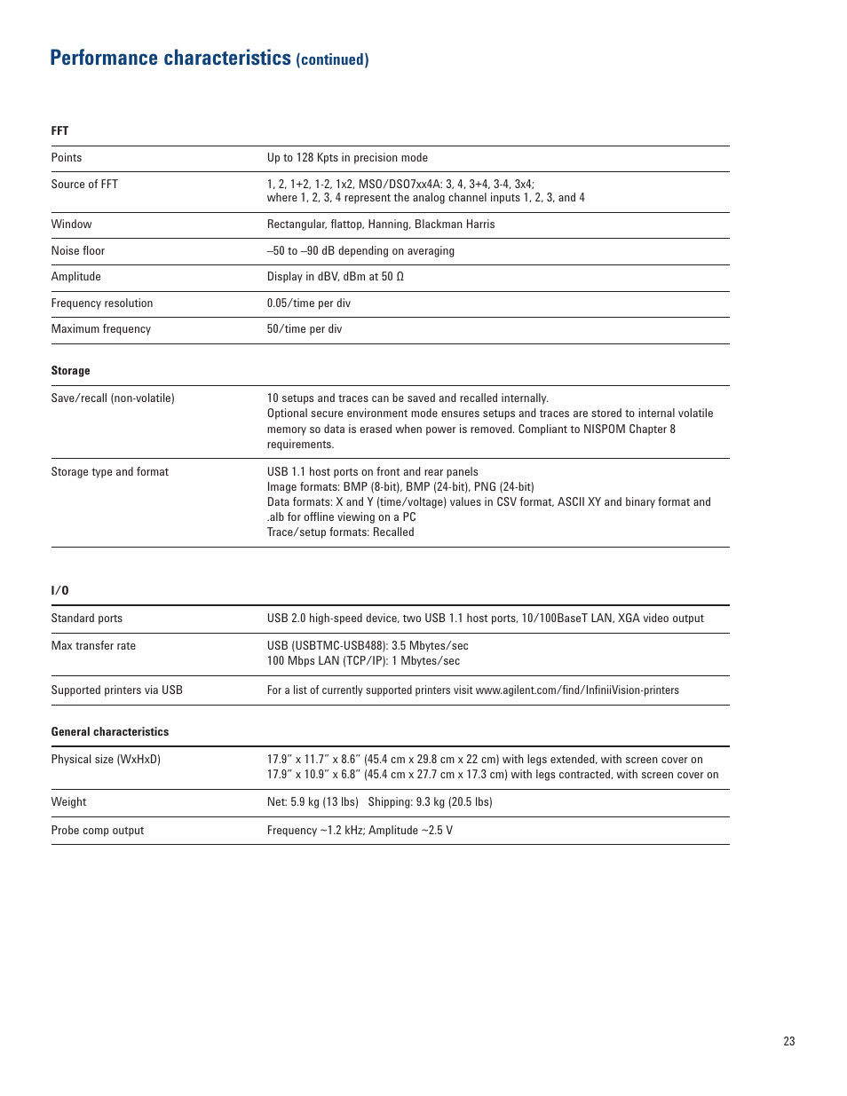 Performance characteristics, Continued) | Atec Agilent-MSO7014B User Manual | Page 23 / 28