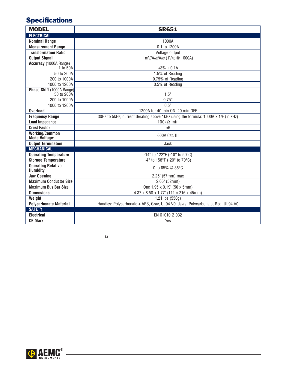 Specifications | Atec AEMC-SR651 User Manual | Page 2 / 4
