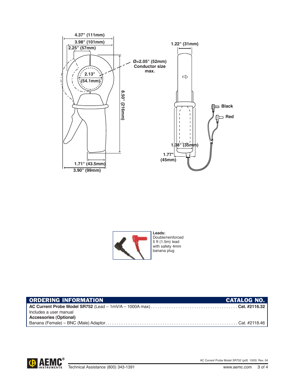 Construction, Ordering information | Atec AEMC-SR752 User Manual | Page 3 / 4