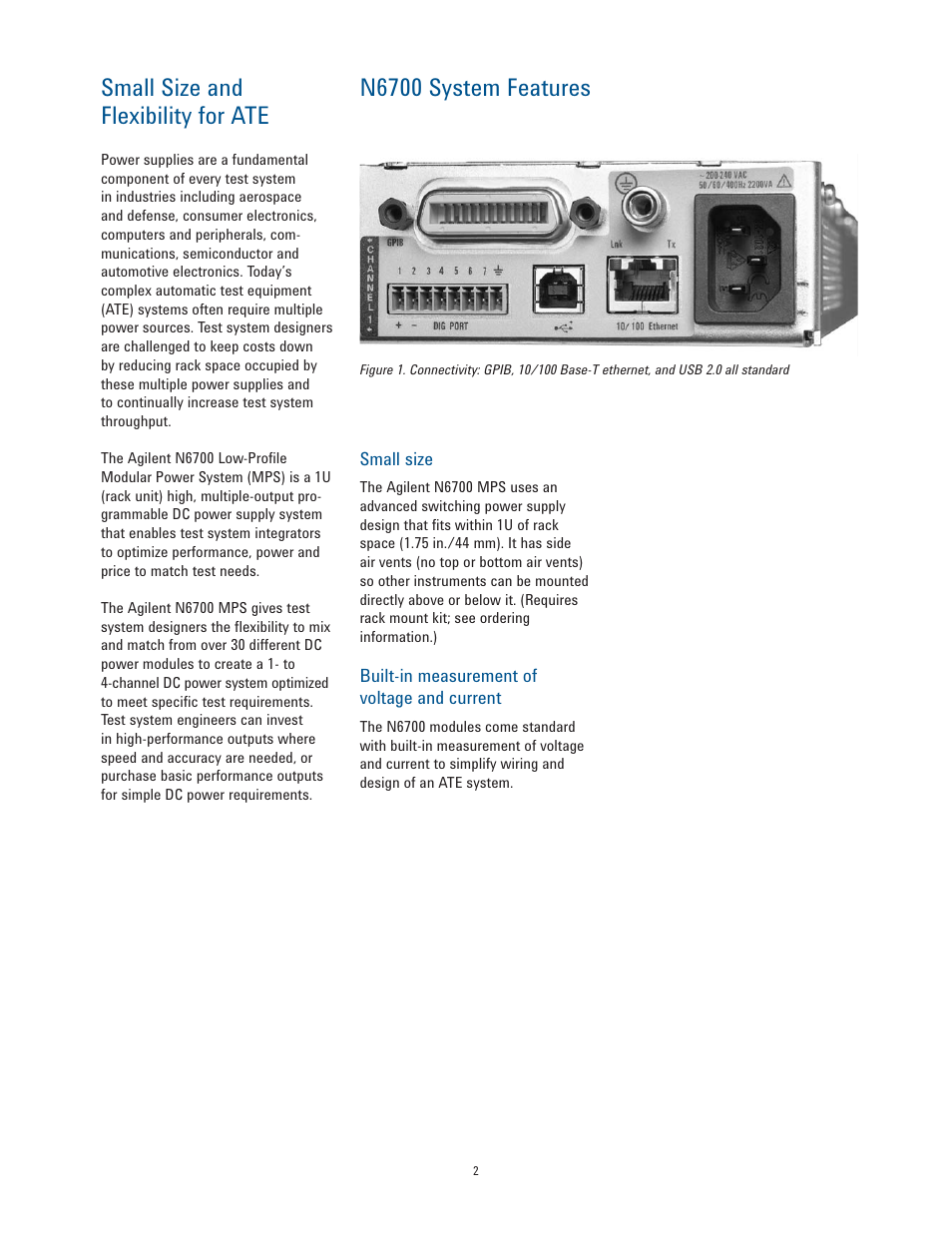 Small size and flexibility for ate, N6700 system features | Atec Agilent-N6700 Series User Manual | Page 2 / 19