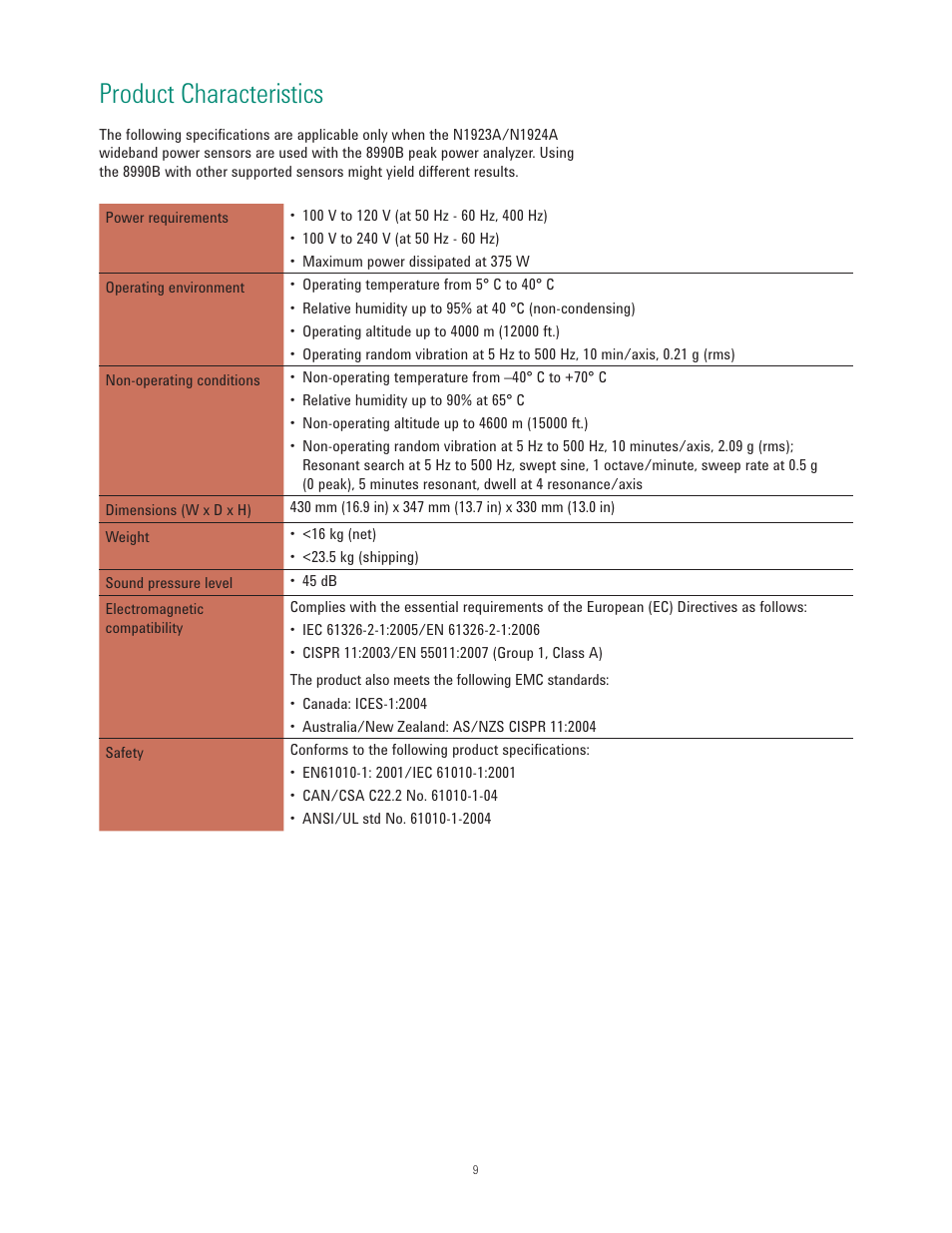 Product characteristics | Atec Agilent-8990B User Manual | Page 9 / 19