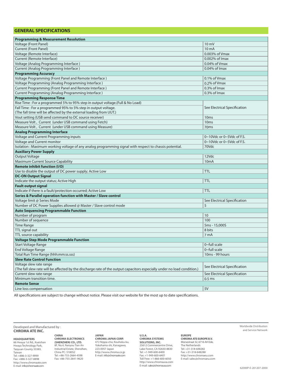 General specifications | Atec Chroma-62000P Series User Manual | Page 6 / 6