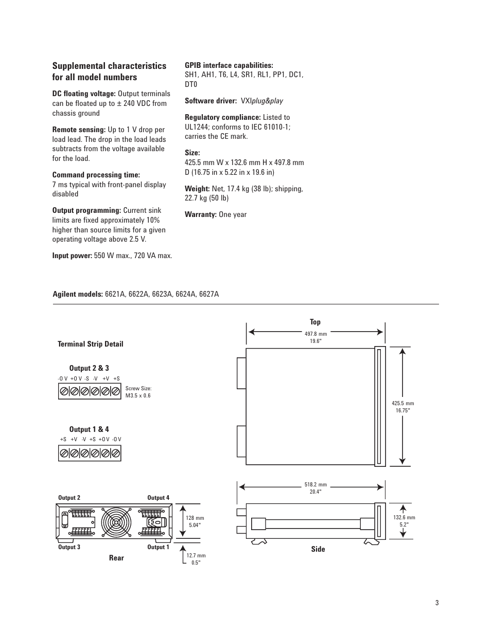 Supplemental characteristics for all model numbers | Atec Agilent-6621A-6622A User Manual | Page 3 / 4