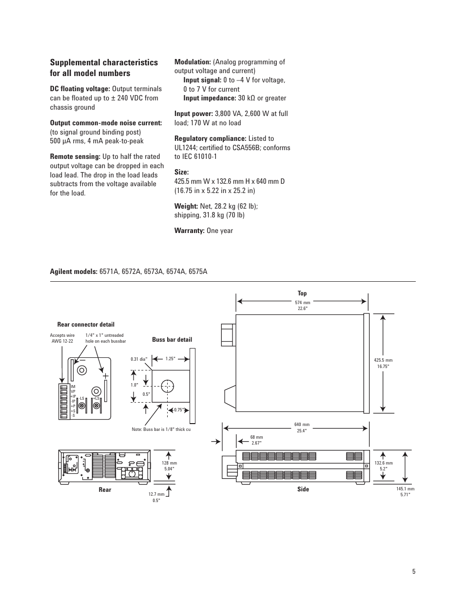 Supplemental characteristics for all model numbers | Atec Agilent-6570A Series User Manual | Page 5 / 6