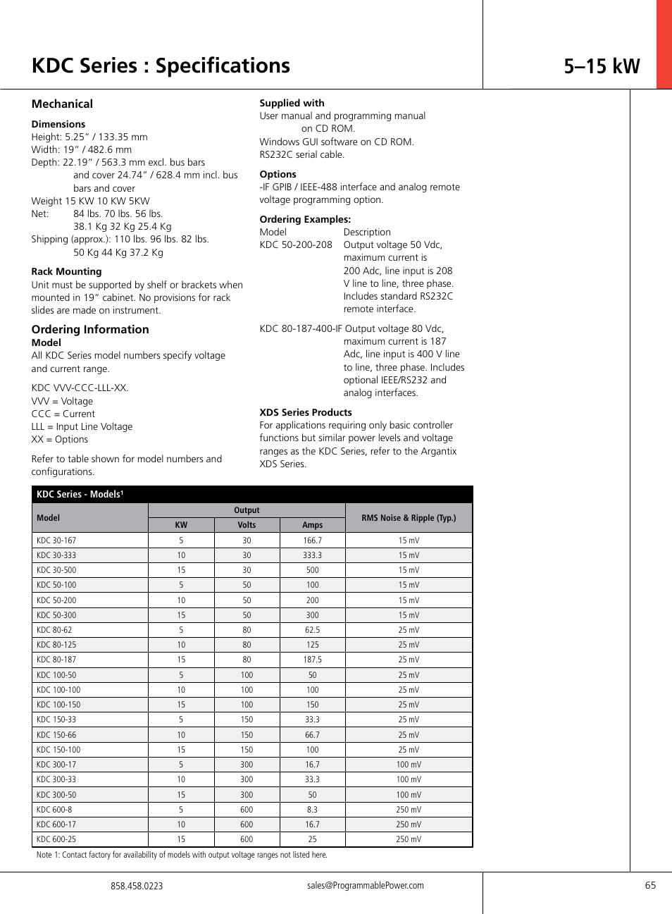 Kdc series : specifications, 5–15 kw | Atec Argantix-KDC Series User Manual | Page 3 / 4