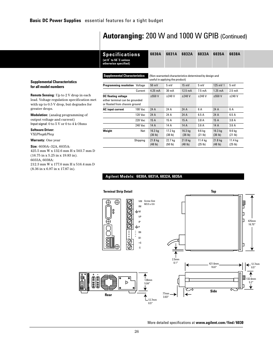 Continued), Specifications | Atec Agilent-6030A User Manual | Page 2 / 4
