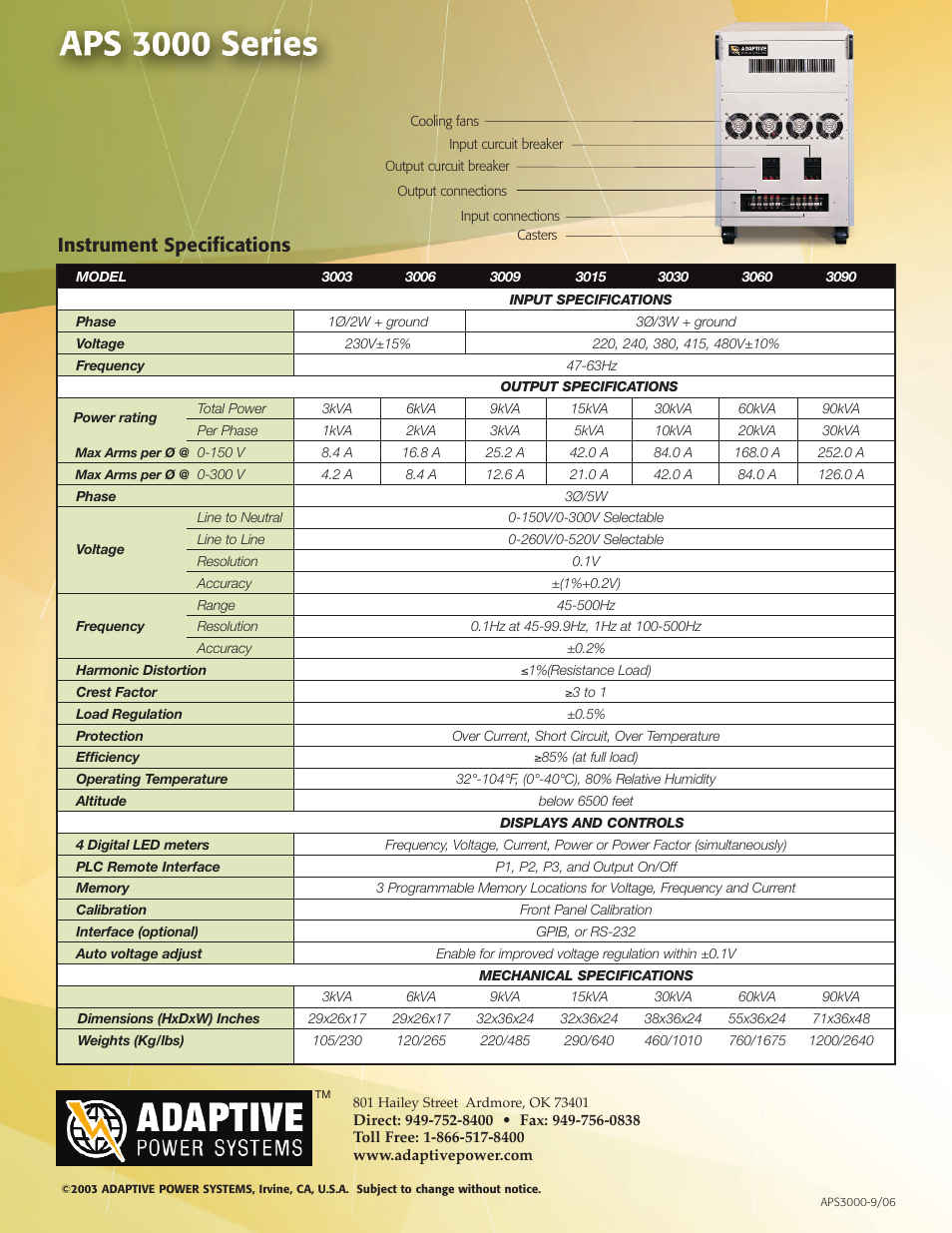 Instrument specifications | Atec APS 3000 series User Manual | Page 2 / 2