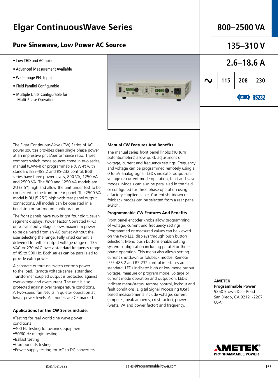 Atec Elgar-CW2501P-112 User Manual | 6 pages
