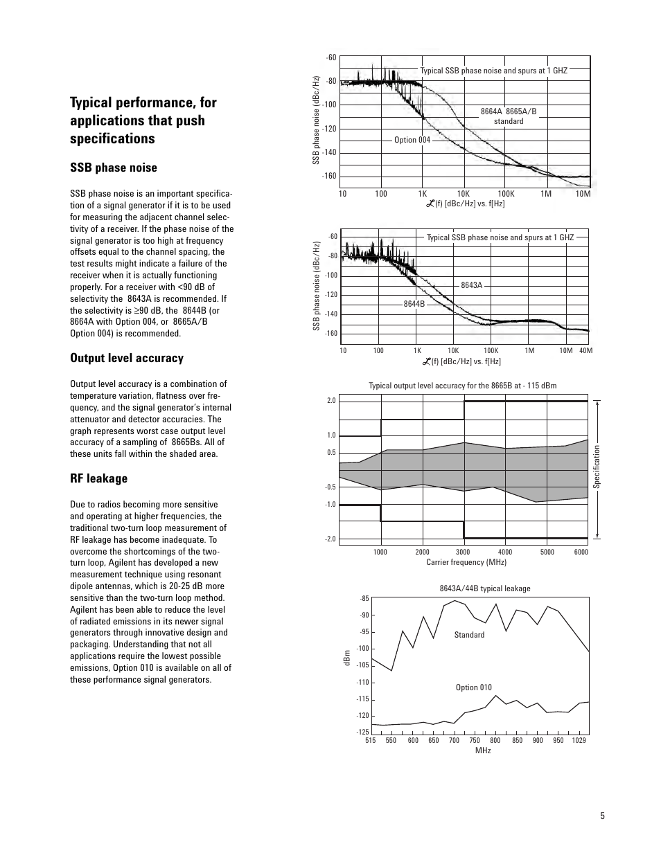 Ssb phase noise, Output level accuracy, Rf leakage | Atec Agilent-8600 Series User Manual | Page 5 / 12