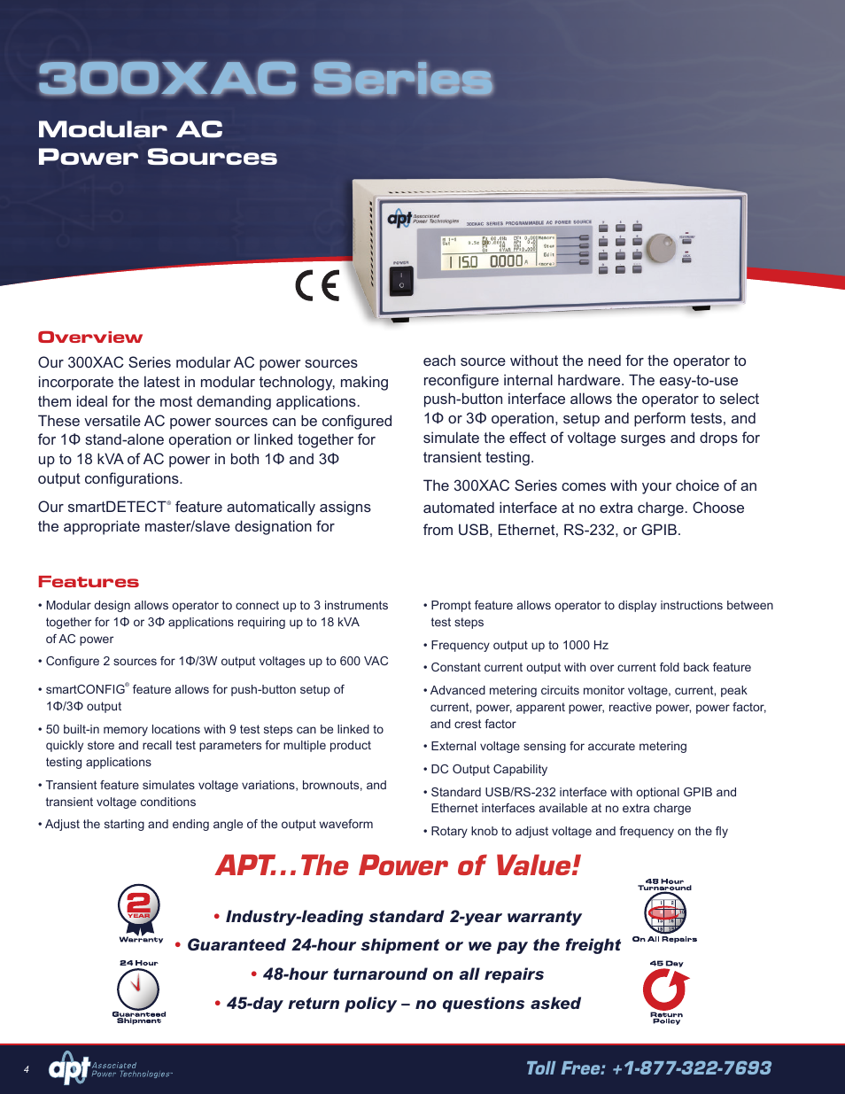 300xac series, Apt...the power of value, Modular ac power sources | Atec Associated-PowerTech-300XAC Series User Manual | Page 2 / 8