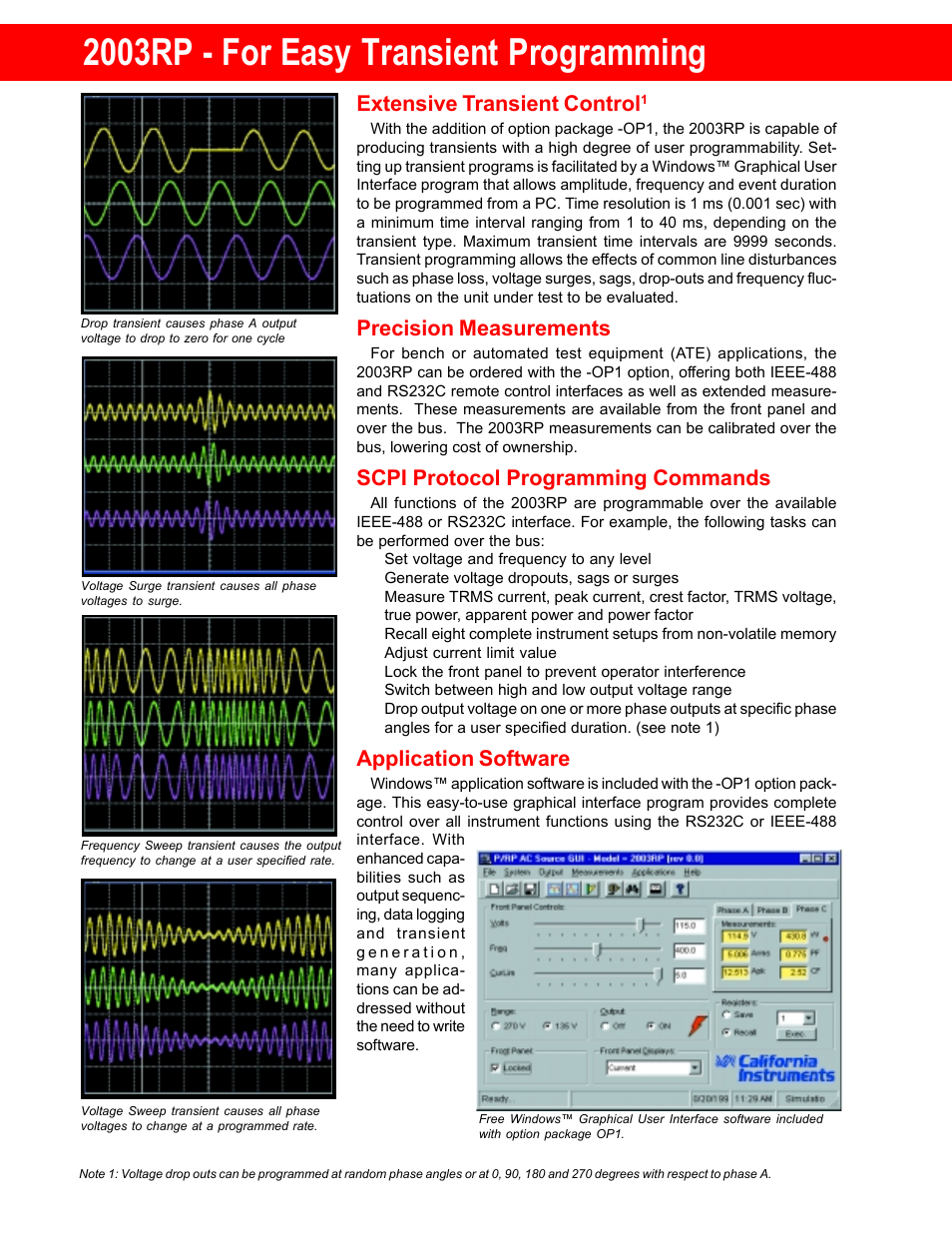 Transient programming, Precision measurements, Scpi protocol programming commands | Application software, 2003rp - for easy transient programming, Extensive transient control | Atec California-Instruments-2003RP User Manual | Page 2 / 4