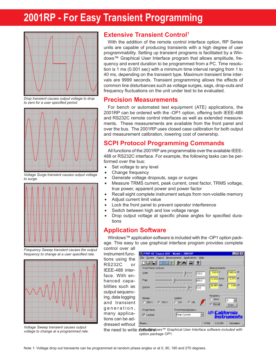 2001rp - for easy transient programming, Extensive transient control, Precision measurements | Scpi protocol programming commands, Application software | Atec California-Instruments-2001RP User Manual | Page 2 / 4