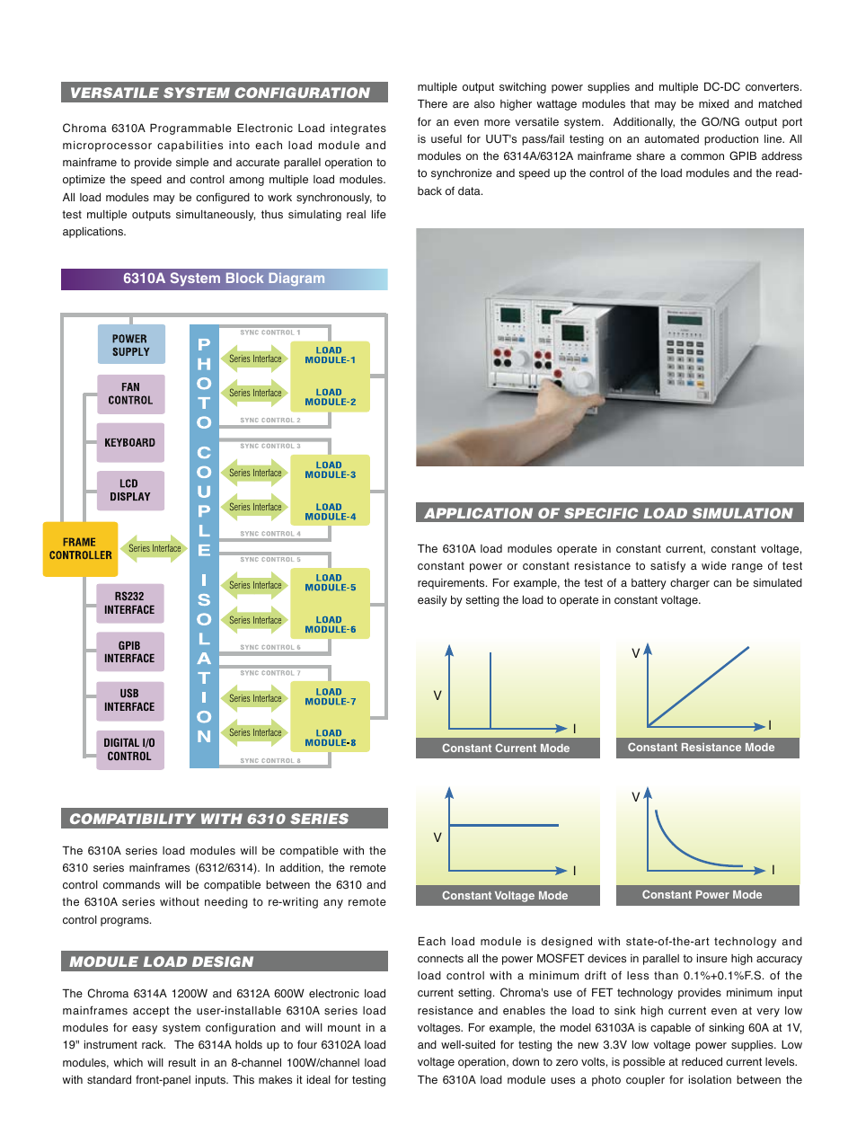 6310a system block diagram, Compatibility with 6310 series, Module load design | Atec Chroma-6310A Series User Manual | Page 2 / 8