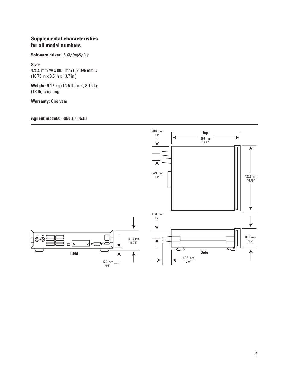 Supplemental characteristics for all model numbers | Atec Agilent-6060B User Manual | Page 5 / 6