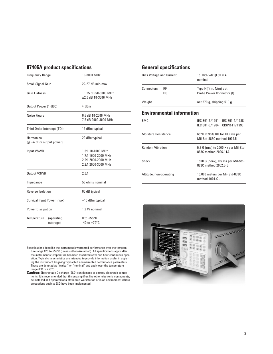 General specifications, Environmental information | Atec Agilent-87405A User Manual | Page 3 / 4