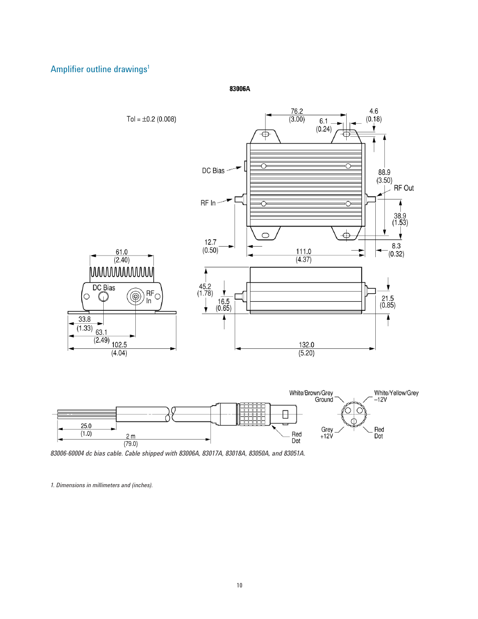 Ampliﬁ er outline drawings | Atec Agilent-83017A-83020A User Manual | Page 10 / 15