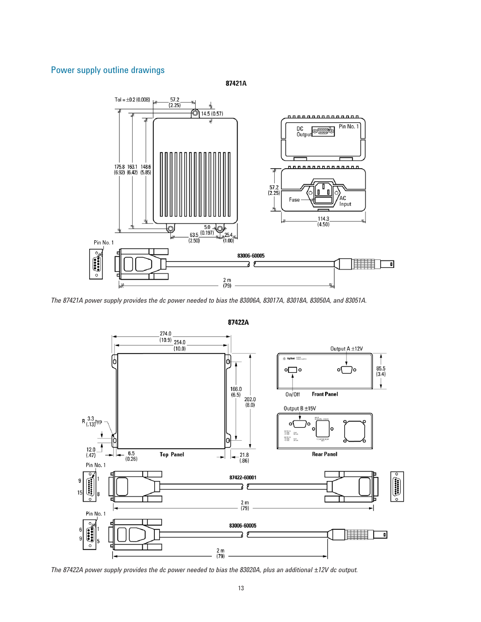 Power supply outline drawings | Atec Agilent-83017A-83020A User Manual | Page 13 / 15