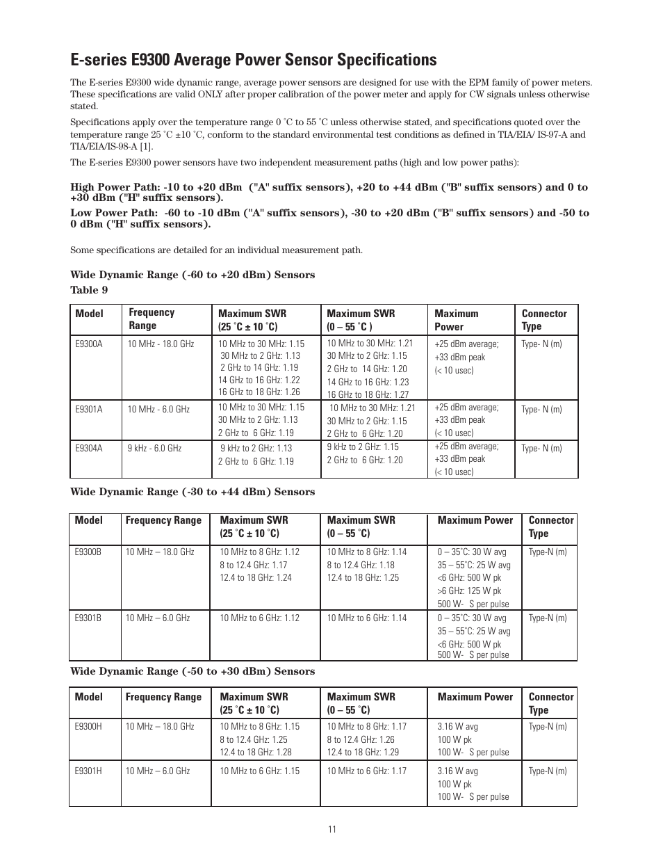 E-series e9300 average power sensor specifications | Atec Agilent-8480 Series User Manual | Page 11 / 22