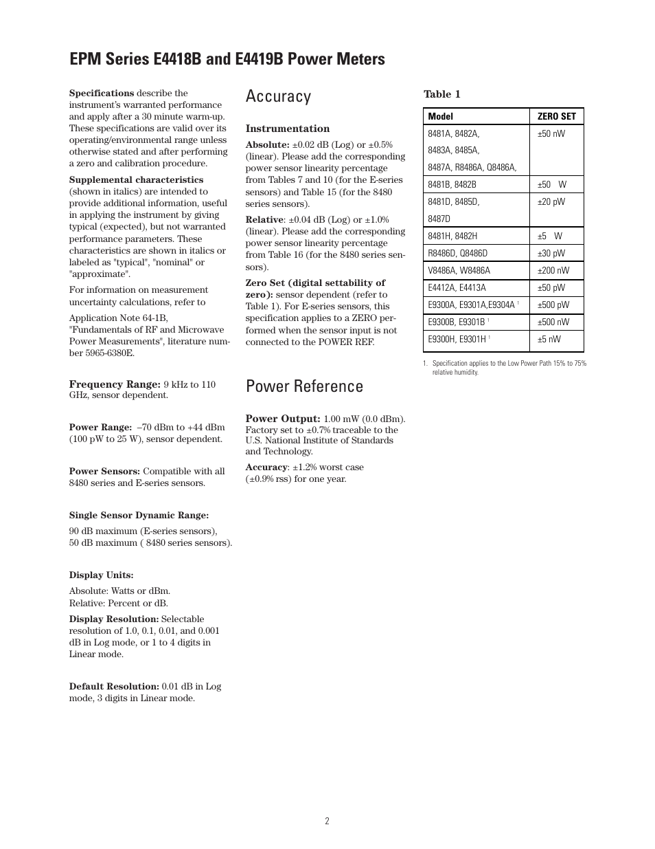 Accuracy, Power reference | Atec Agilent-8480 Series User Manual | Page 2 / 22