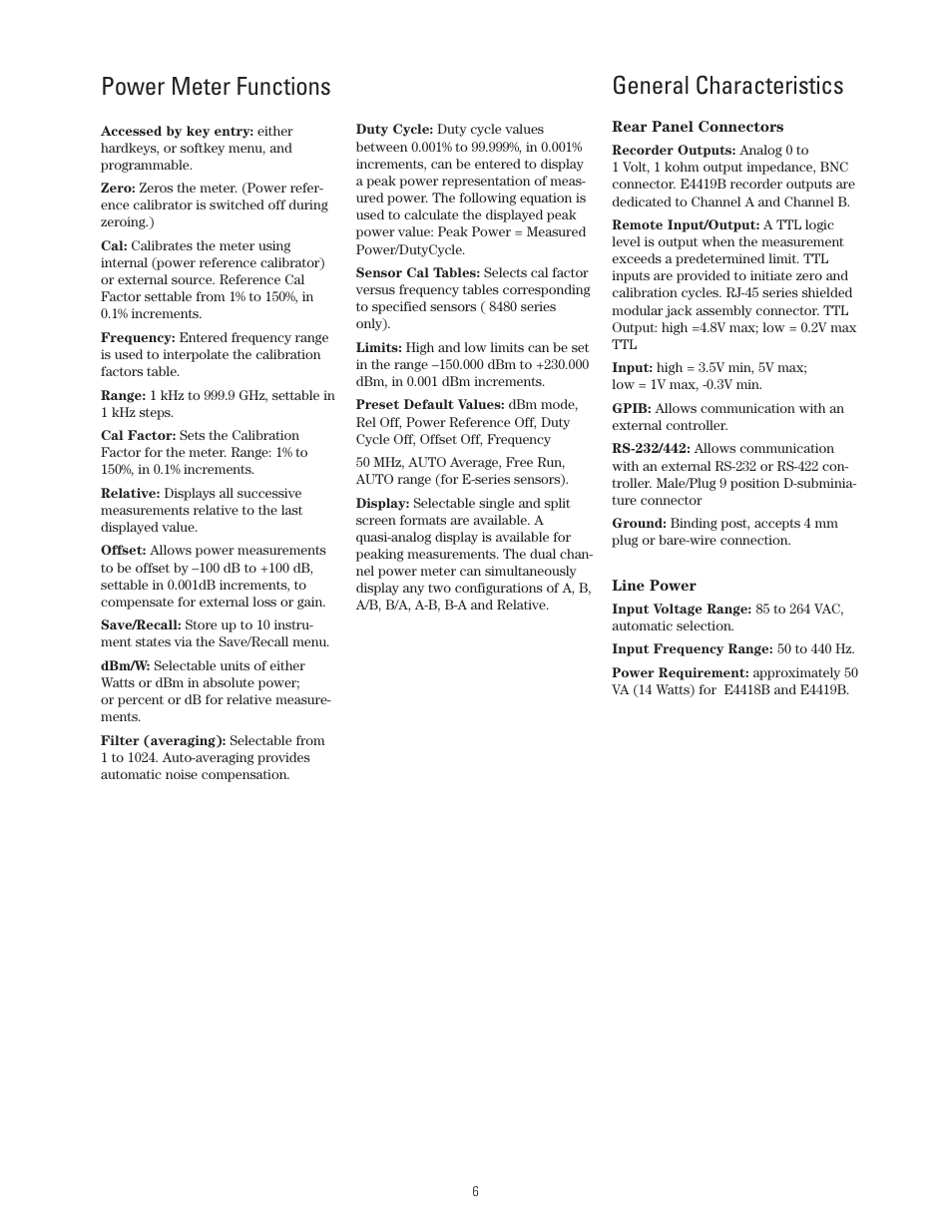 Power meter functions, General characteristics | Atec Agilent-8480 Series User Manual | Page 6 / 22
