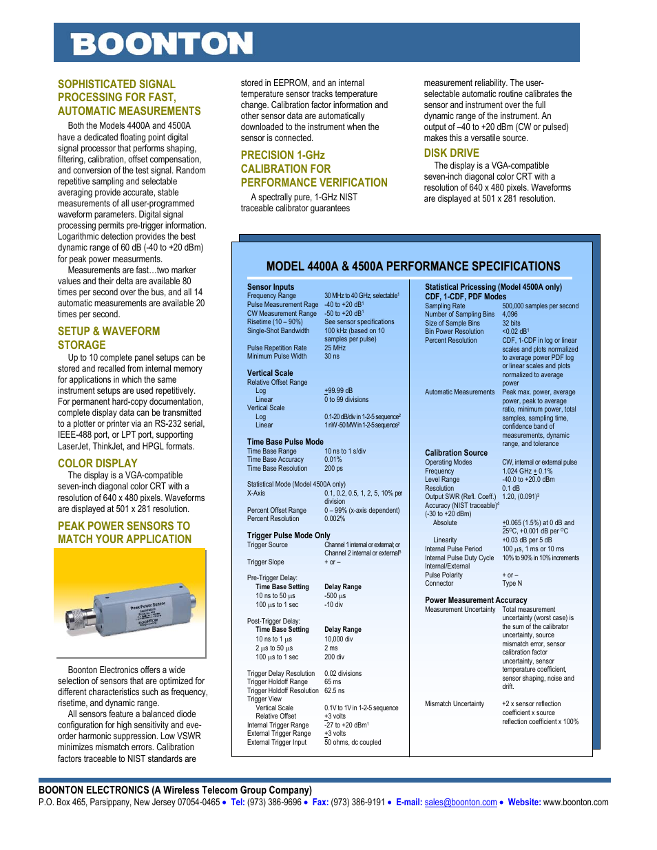 Setup & waveform storage, Color display, Peak power sensors to match your application | Disk drive | Atec Boonton-4400A-4500A User Manual | Page 3 / 5