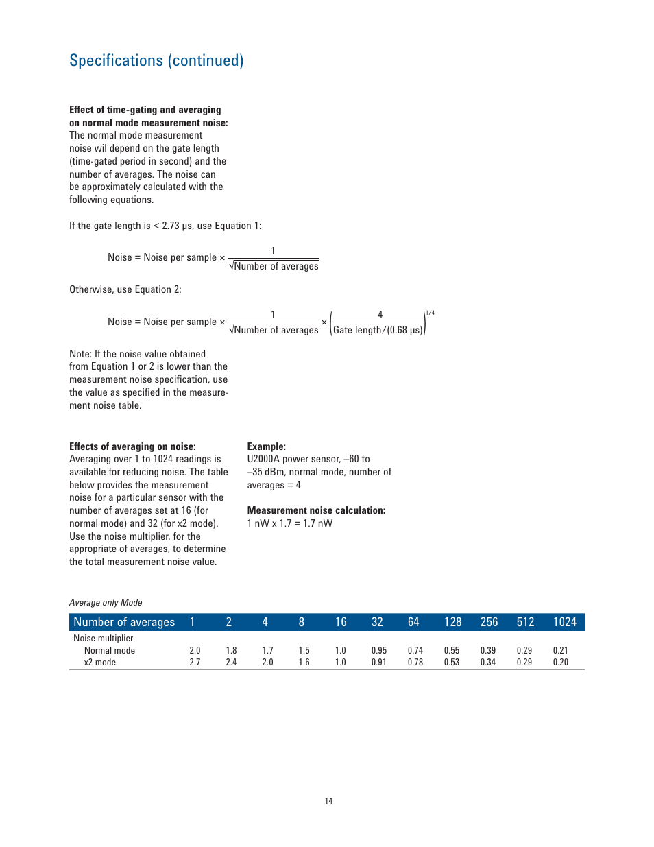 Specifications (continued) | Atec Agilent-U2000 Series User Manual | Page 14 / 24