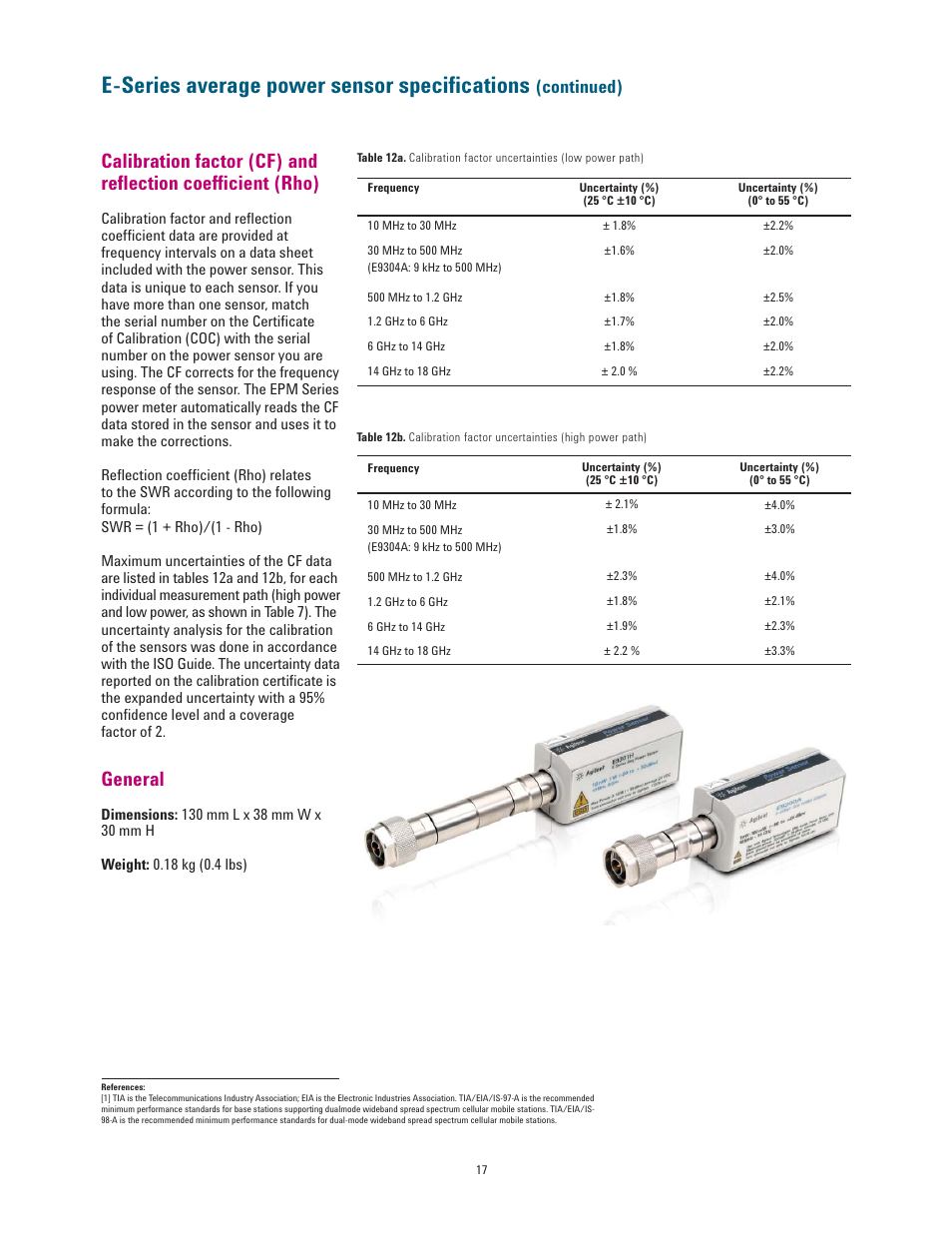 E-series average power sensor speciﬁcations, General, Continued) | Atec Agilent-E4418B-E4419B User Manual | Page 17 / 21