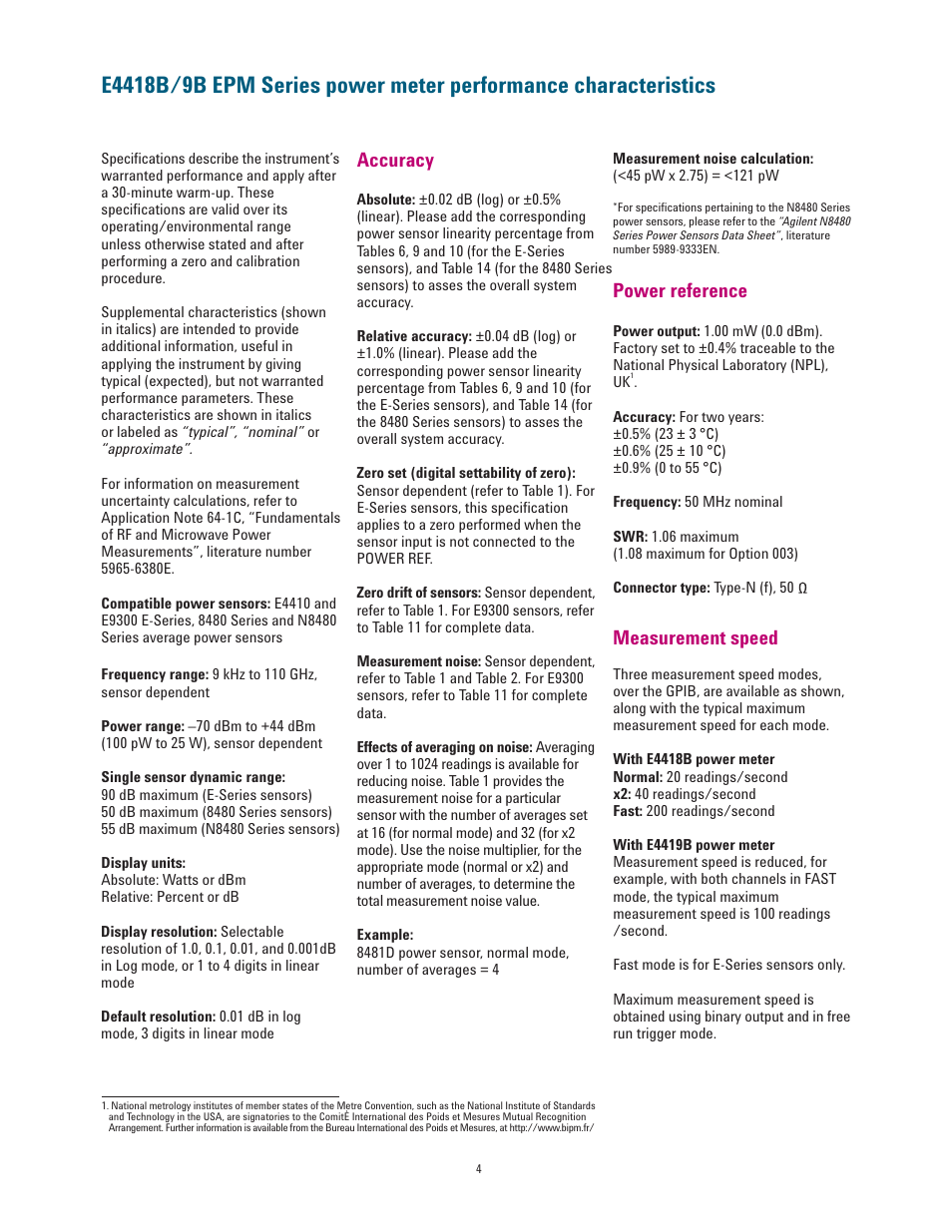 Accuracy power reference measurement speed | Atec Agilent-E4418B-E4419B User Manual | Page 4 / 21