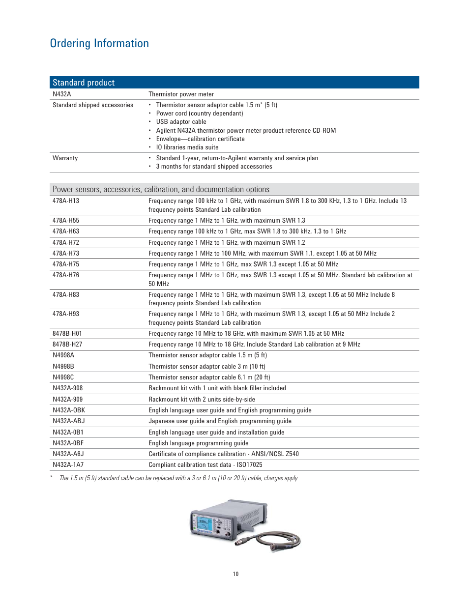Ordering information, Standard product | Atec Agilent-N432A User Manual | Page 10 / 11