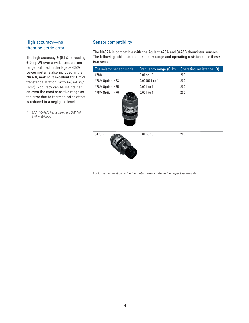 High accuracy—no thermoelectric error, Sensor compatibility | Atec Agilent-N432A User Manual | Page 4 / 11