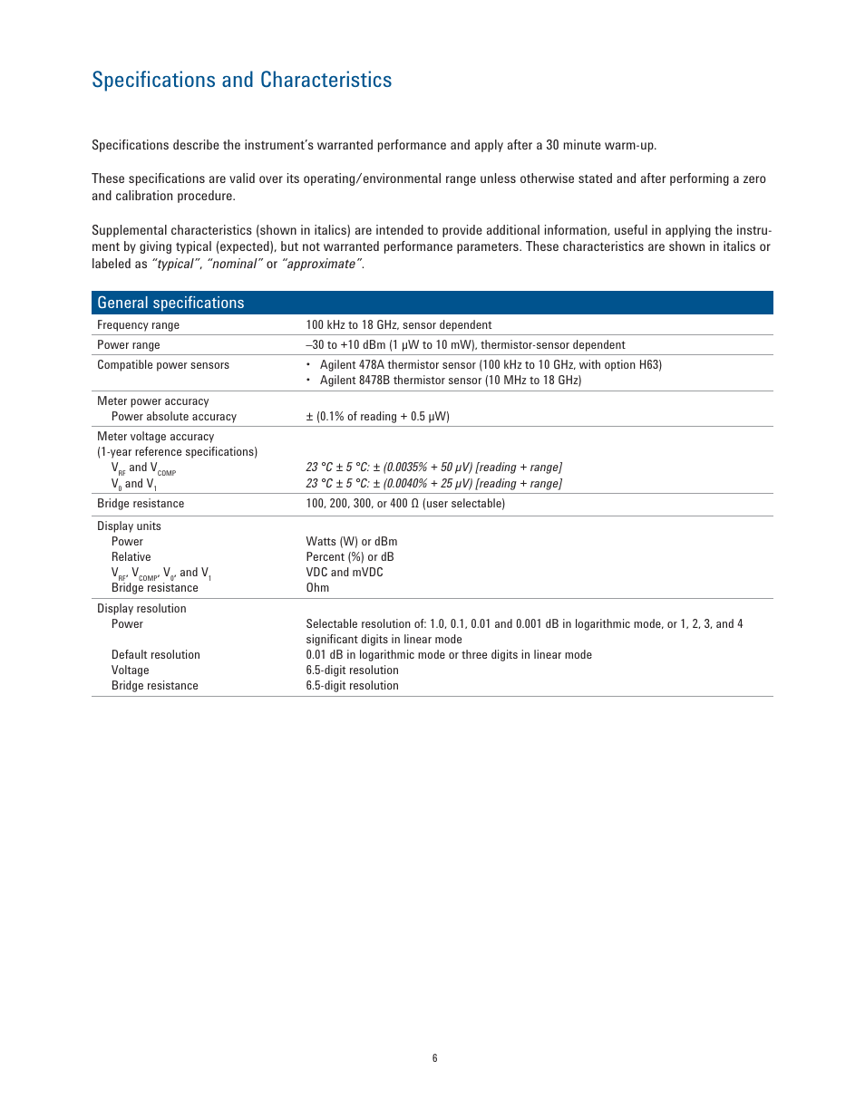 Specifications and characteristics, General specifications | Atec Agilent-N432A User Manual | Page 6 / 11