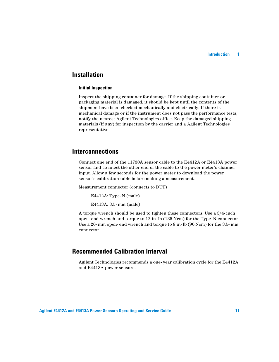 Installation, Initial inspection, Interconnections | Recommended calibration interval | Atec Agilent-ECP-E26A User Manual | Page 27 / 47