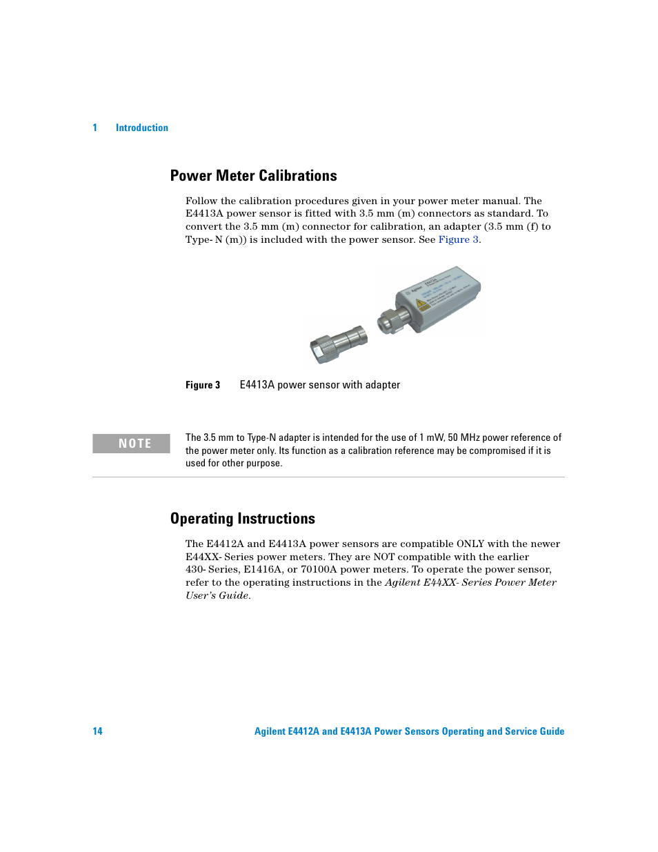 Power meter calibrations, Operating instructions, Figure 3 | N8485a power sensor with adapter 14 | Atec Agilent-ECP-E26A User Manual | Page 30 / 47