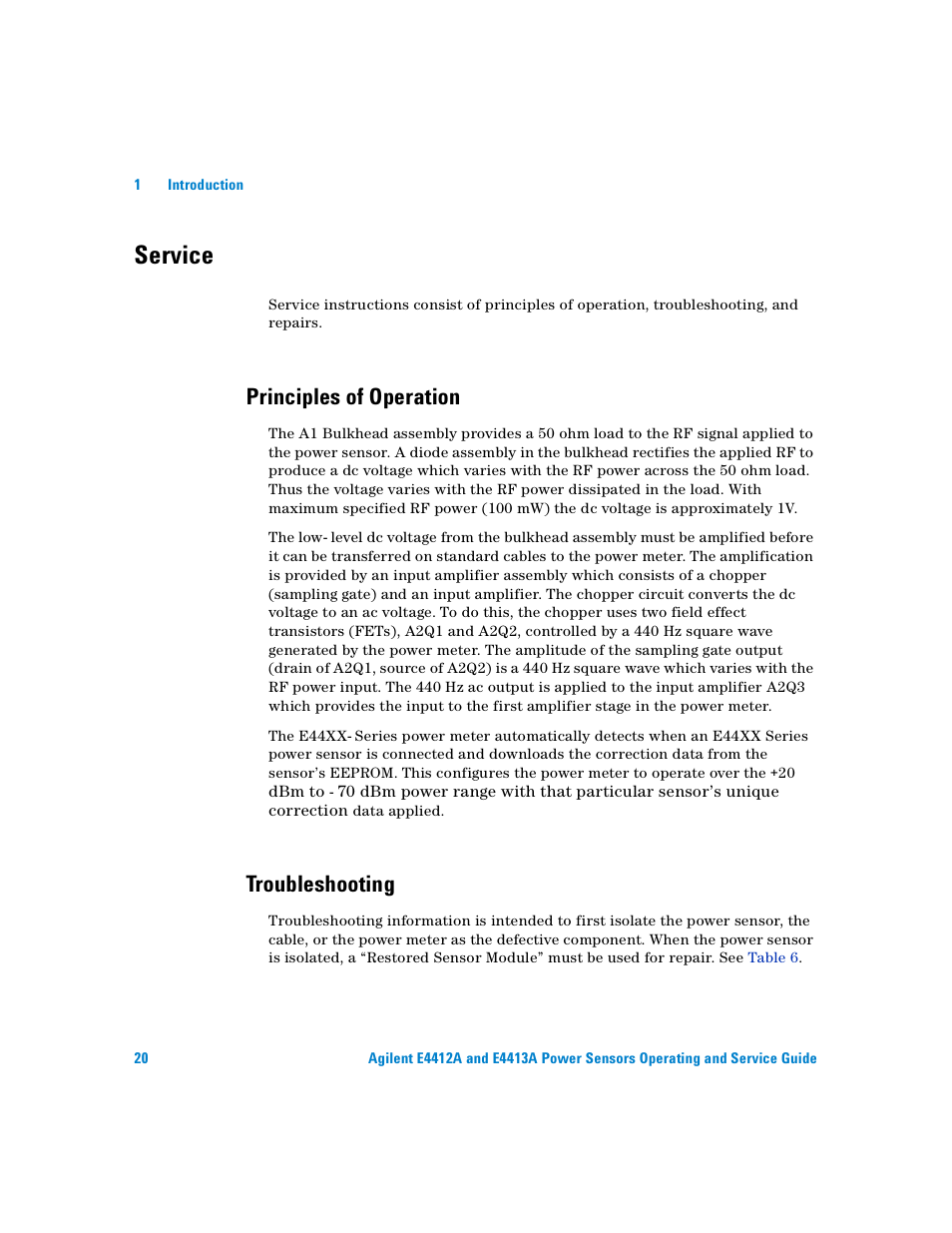 Service, Principles of operation, Troubleshooting | Atec Agilent-ECP-E26A User Manual | Page 36 / 47