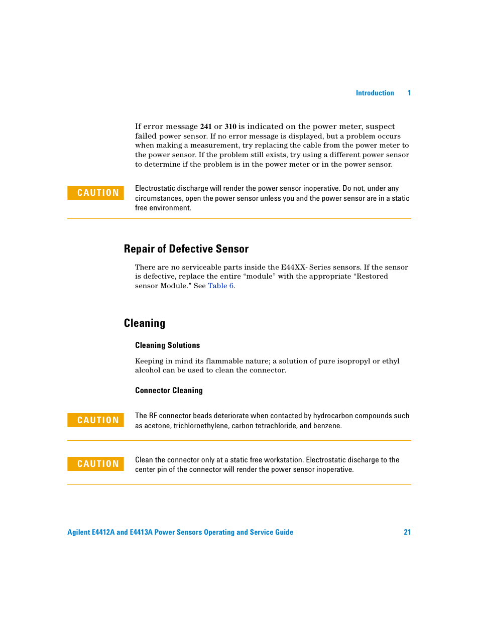 Repair of defective sensor, Cleaning, Cleaning solutions | Connector cleaning | Atec Agilent-ECP-E26A User Manual | Page 37 / 47