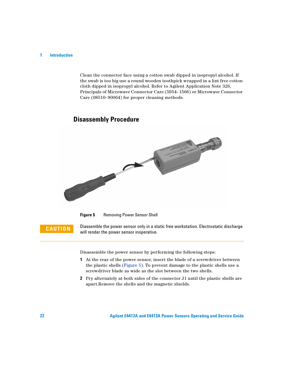 Disassembly procedure, Figure 5, Removing power sensor shell 22 | Atec Agilent-ECP-E26A User Manual | Page 38 / 47