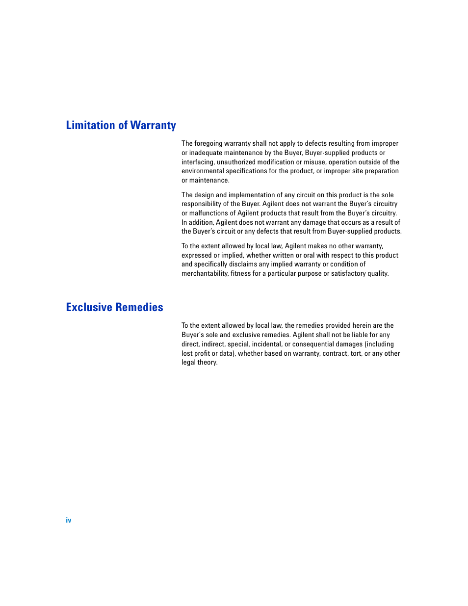 Limitation of warranty, Exclusive remedies | Atec Agilent-ECP-E26A User Manual | Page 4 / 47