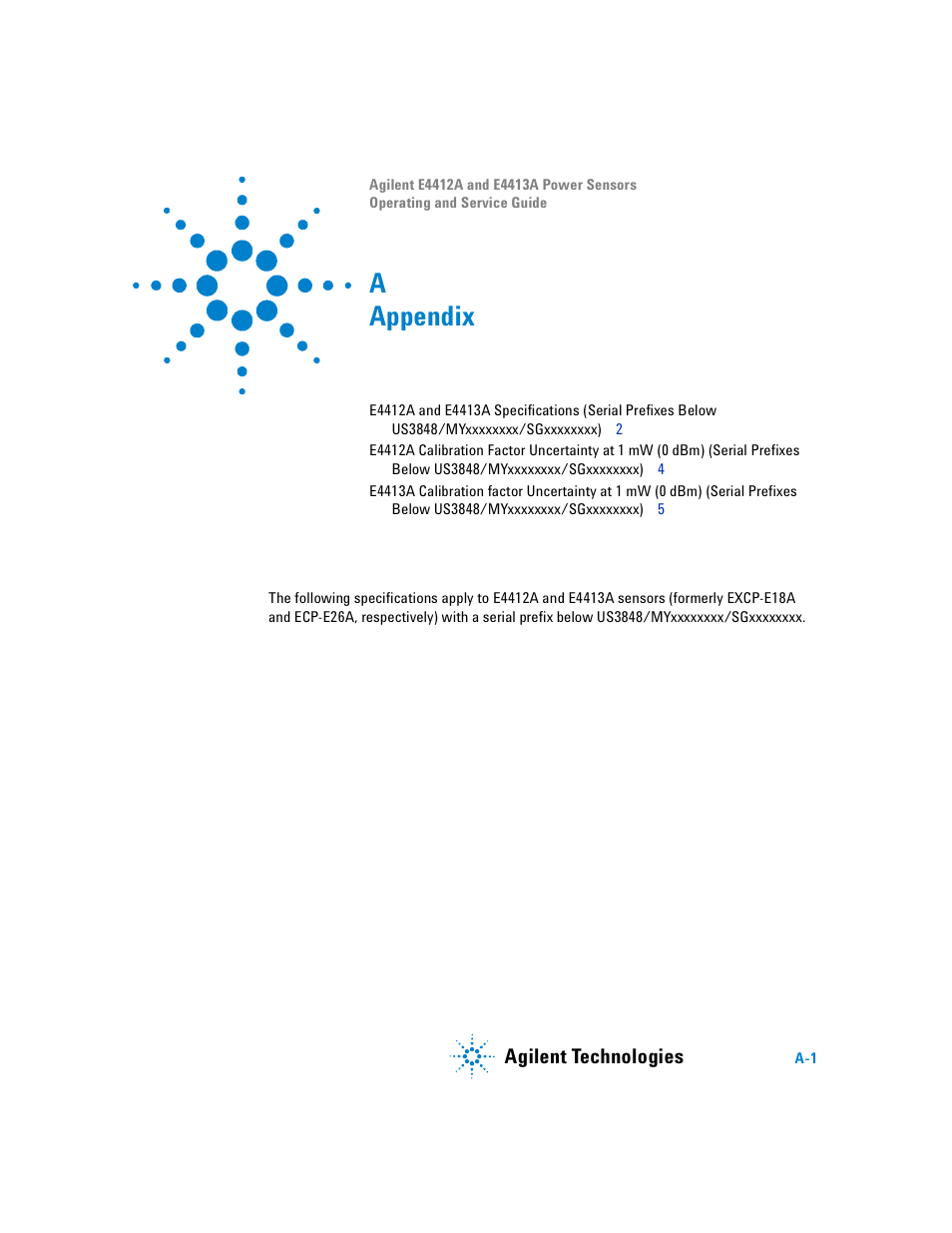 Appendix, A appendix, Agilent technologies | Atec Agilent-ECP-E26A User Manual | Page 41 / 47