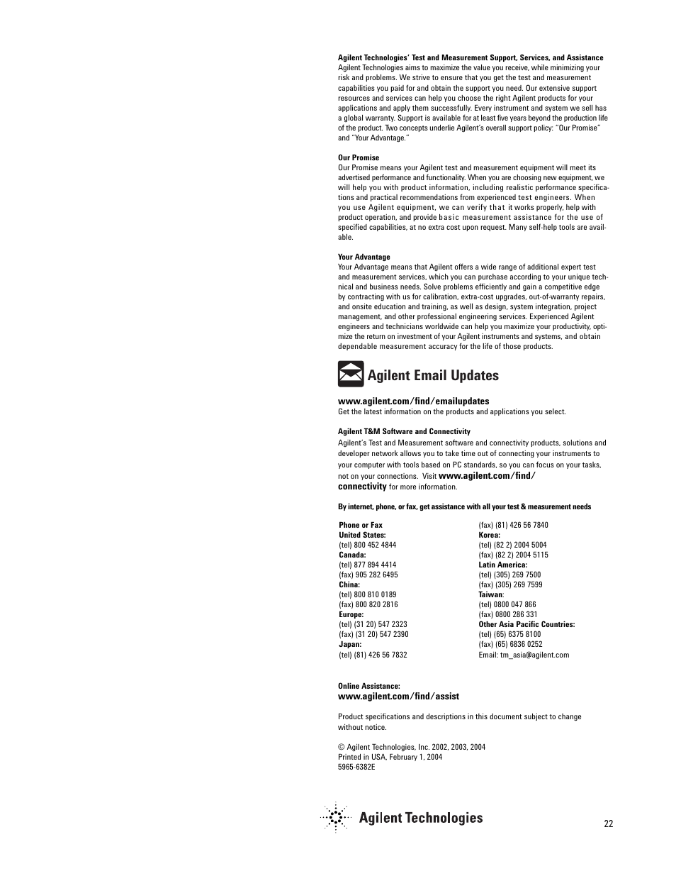 Agilent email updates | Atec Agilent-E9300A User Manual | Page 22 / 22