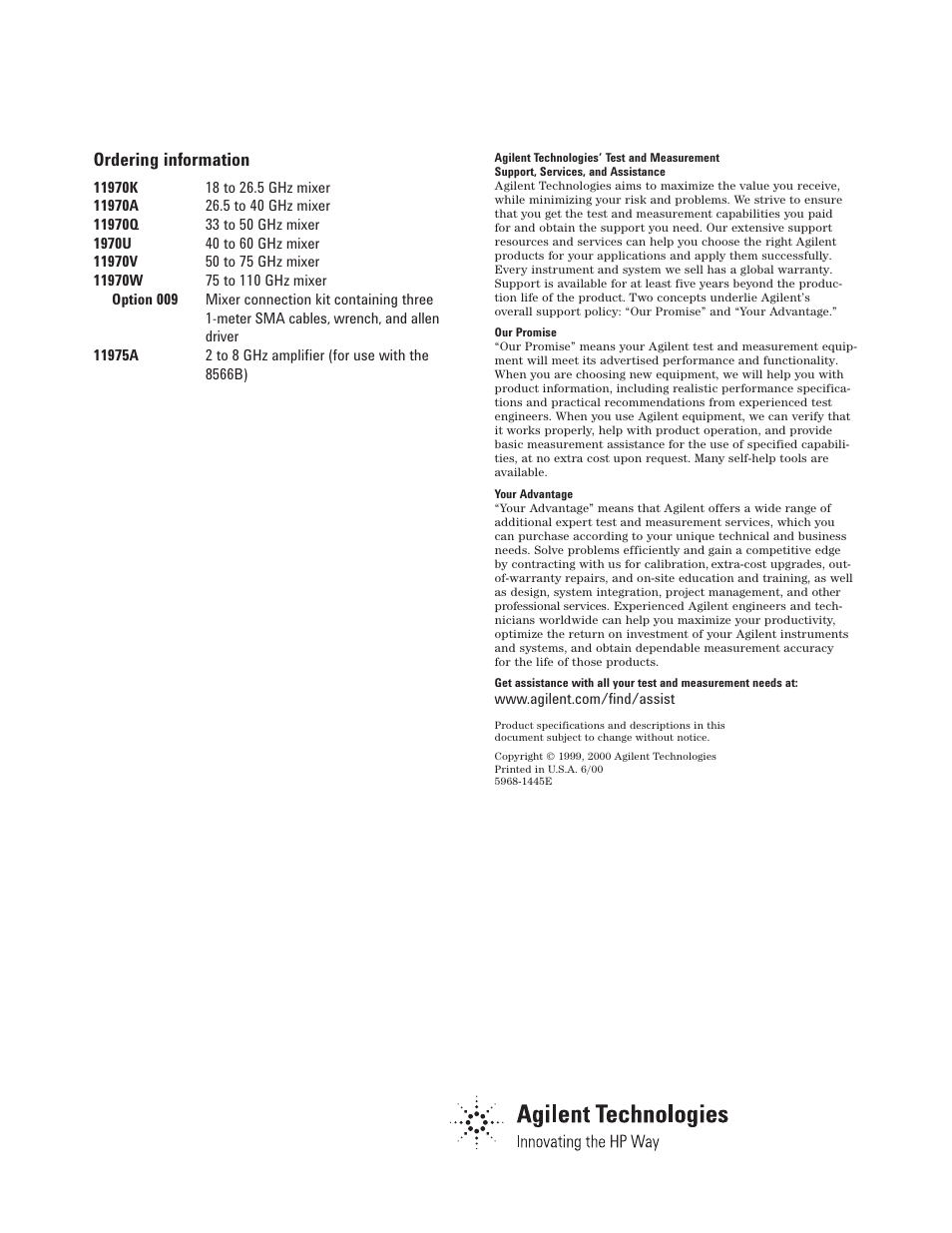 Ordering information | Atec Agilent-11970A User Manual | Page 4 / 4