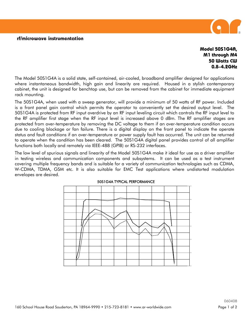 Atec Amplifier-Research-50S1G4A User Manual | 2 pages