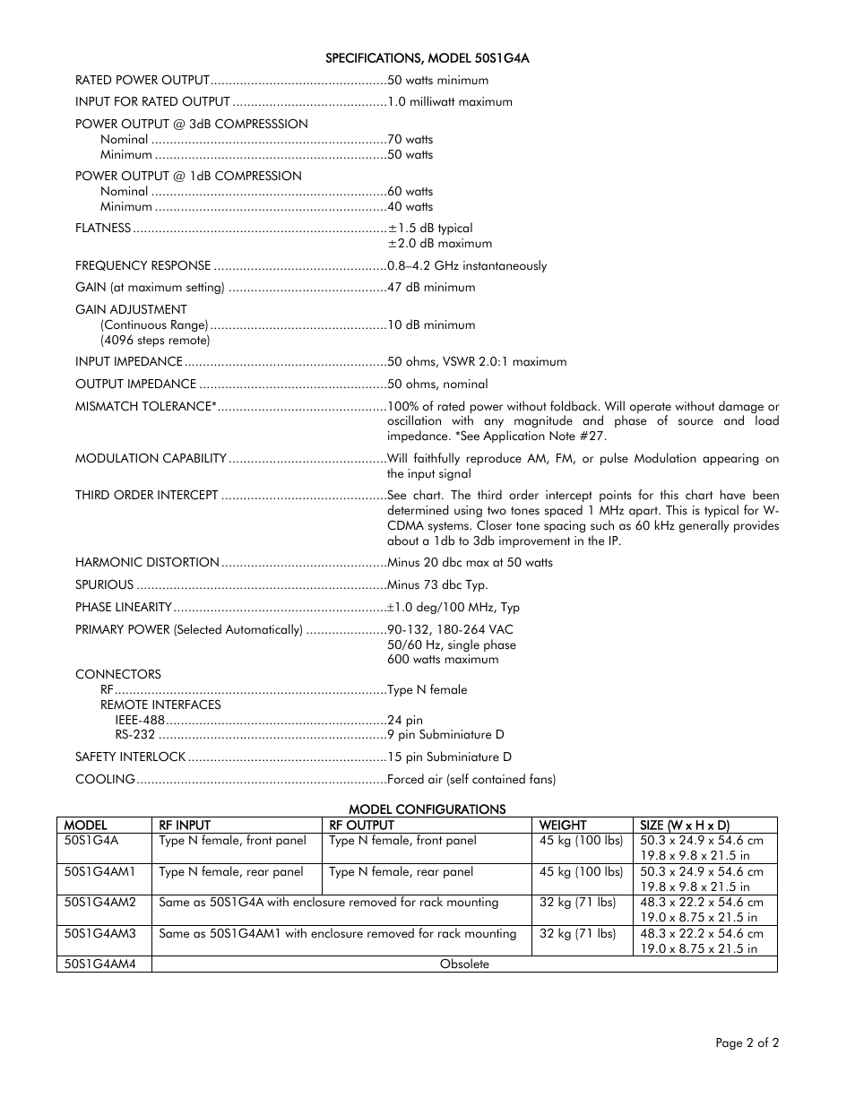 Atec Amplifier-Research-50S1G4A User Manual | Page 2 / 2