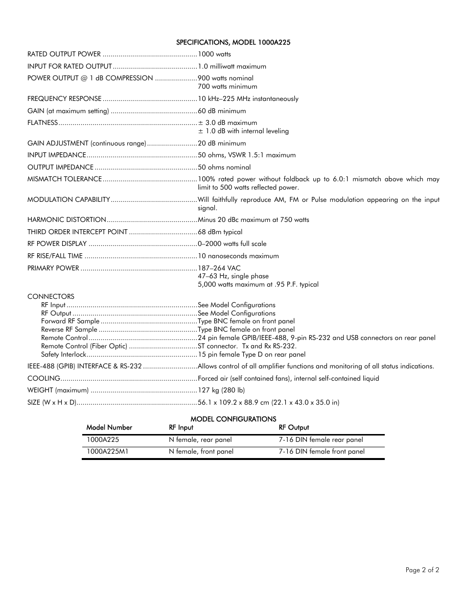 Atec Amplifier-Research-1000A225 User Manual | Page 2 / 2