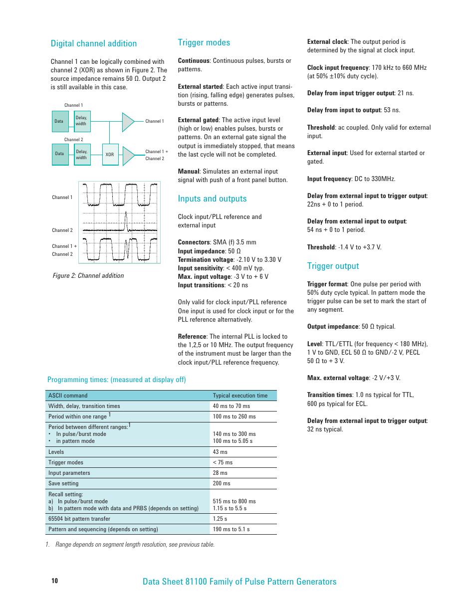 Trigger modes, Inputs and outputs, Trigger output | Atec Agilent-81100 Series User Manual | Page 10 / 13